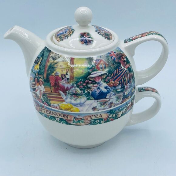 James Sadler Afternoon Tea for One Stacking Teapot & Cup World of Tea England - Picture 3 of 12